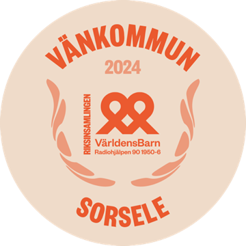 Dekal där det står Vänkommun 2024, Riksinsamlingen Världens Barn, Radiohjälpen 90 1950-6, Sorsele